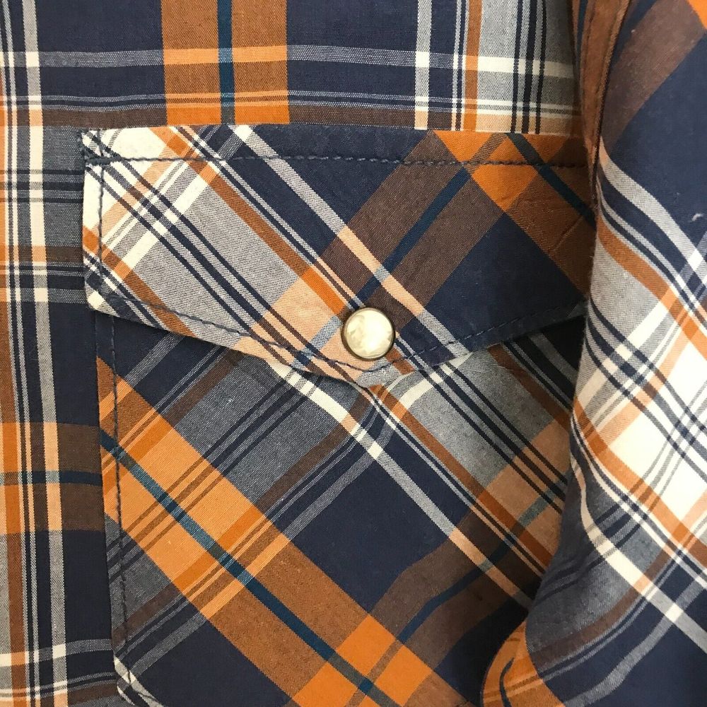Red Head Pearl Snap Western Shirt Mens Large Blue Brown Plaid Long Sleeve Cowboy - Picture 5 of 8